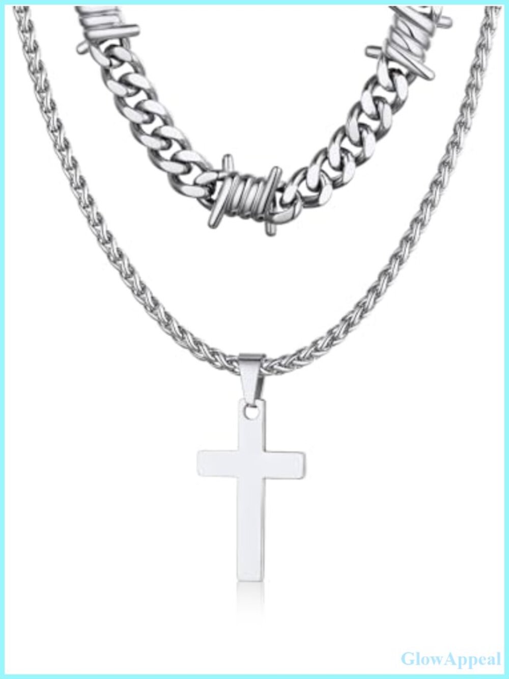 Stainless Steel Barbed Wire Choker Necklace Set with Cross Pendant Punk Gothic